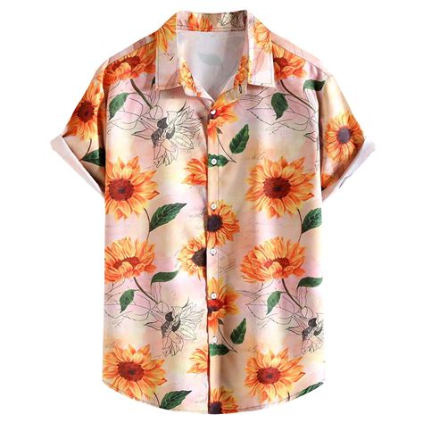 Zcfzjw Mens Hawaiian Shirts Short Sleeve Aloha Flower Print Casual