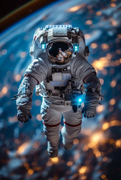 Astronaut In Outer Space Against The Backdrop Of The Planet Earth