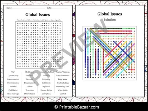 Global Issues Word Search Puzzle Worksheet Activity Teaching Resources