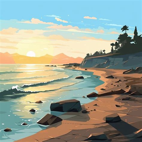 Premium Photo An Illustration Of A Beach At Sunset AI Generated