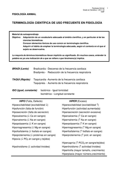 Terminología científica Grado en Genética 2011 VMP FISIOLOGÍA