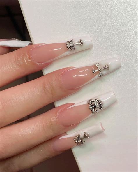 Chrome Hearts Long Acrylic Nails Pretty Nails Pink Acrylic Nails