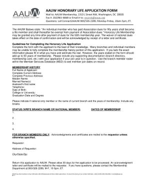 Fillable Online AAUW HONORARY LIFE APPLICATION FORM Fax Email Print