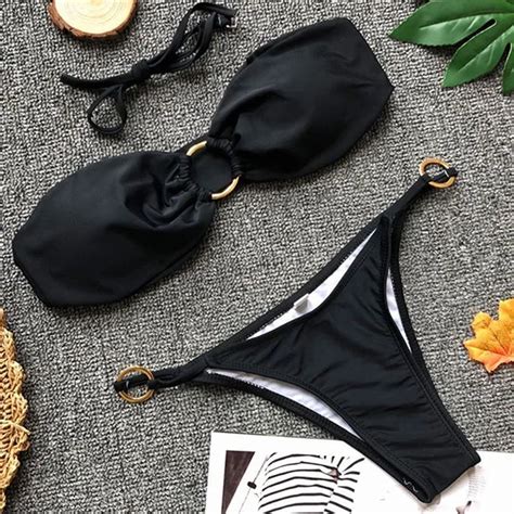 Sexy Rings Bikini Set Tiny Micro Bikinis Women Black Swimsuit Hot Sex