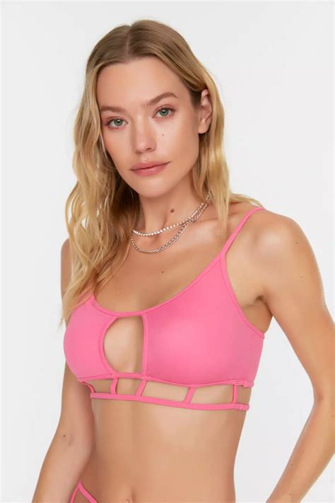 Buy Trendyol Pink Piping Detailed Bandeu Bikini Top Online Zalora