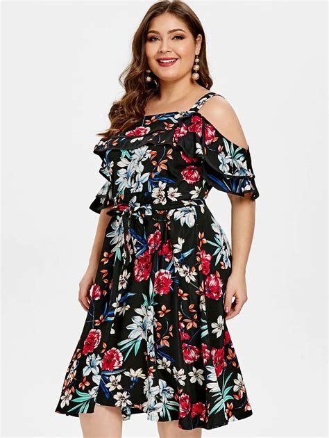 Wipalo Plus Size Boho Floral Print Midi Dress Women Sundress Large Size