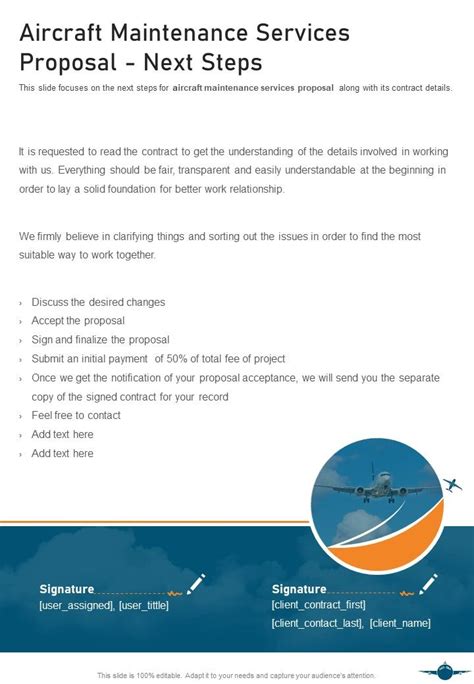 Aircraft Maintenance Services Proposal Next Steps One Pager Sample