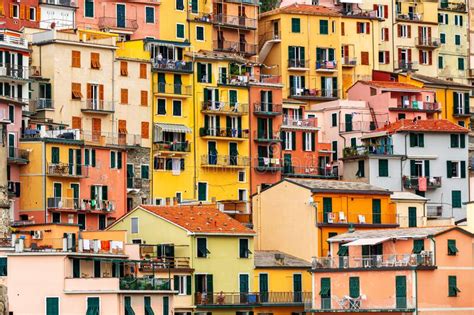 Scenic View Of Colorful Village Manarola And Ocean Coast In Cinque