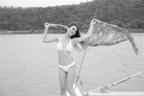 Portrait Asian Woman Wear Bikini On The Yacht Stock Image Image Of