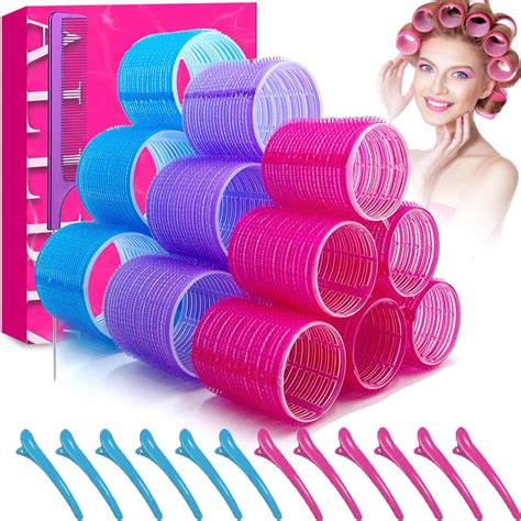 ALLBIZ Jumbo Hair Rollers Sets Large Velcro Rollers For Hair Curlers