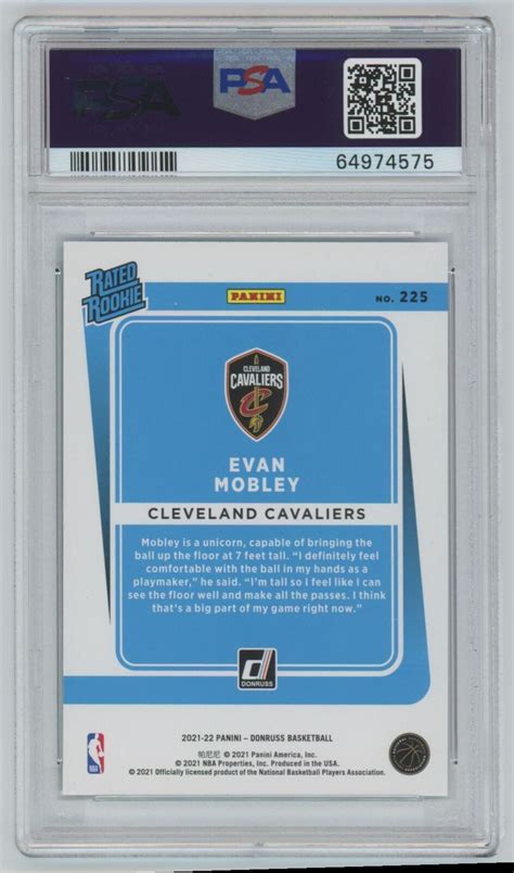 2021 22 Donruss Teal Laser Holo Evan Mobley Rookie PSA 10 Cleveland