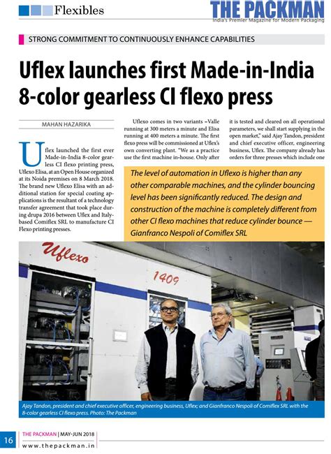 Uflex Unveils First In House Made Gearless C I Flexo Printing Machine