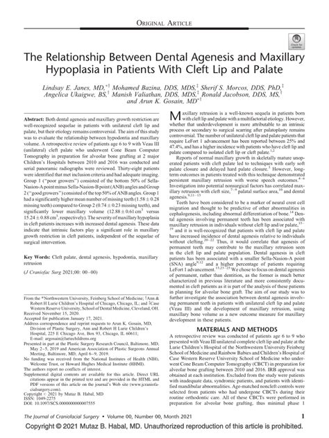 PDF The Relationship Between Dental Agenesis And Maxillary Hypoplasia