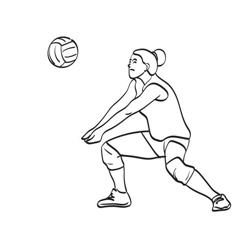 Line Art Woman Volleyball Player With Ball And Equipment Illustration