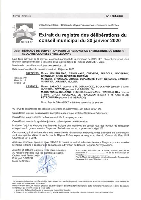 Calam O Crolles Deliberation Demande De Subvention R