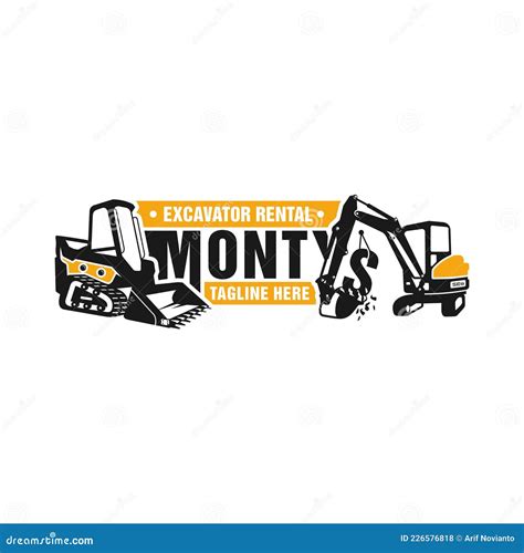 Skid Steer And Excavator Rental Illustration Logo Stock Vector