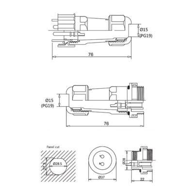 SD28 6 Pin 28mm Su Geçirmez Konnektör Takımı SD28 Serisi Su Geçirmez