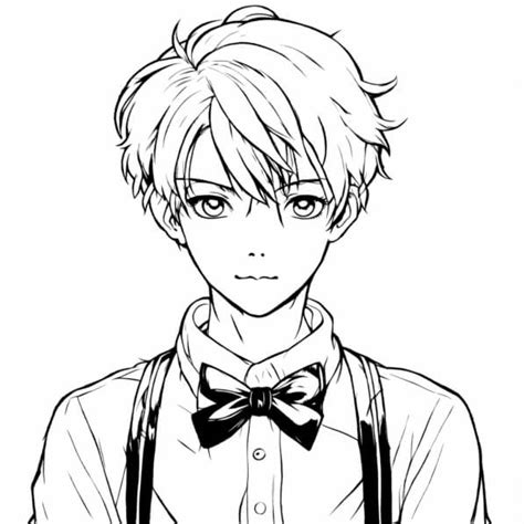 Download Anime Boy With Bow Tie And Suspenders In Black And White