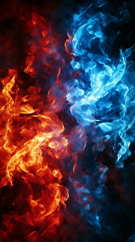 Red and blue fire on balck background Vertical Mobile Wallpaper AI Generated 30314866 Stock ...