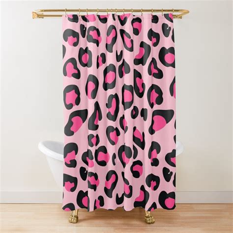 Fuchsia Pink Light Pink And Black Leopard Print Pattern Shower Curtain