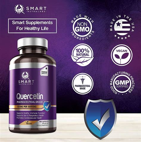 Quercetin 1 1000mg 180 Vegan Capsules 100 Pure Pharmaceutical Grade Quercetin Supplement