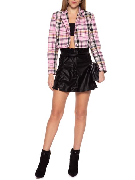 Blazer Cropped Xadrez My Favorite Things Rosa Oqvestir