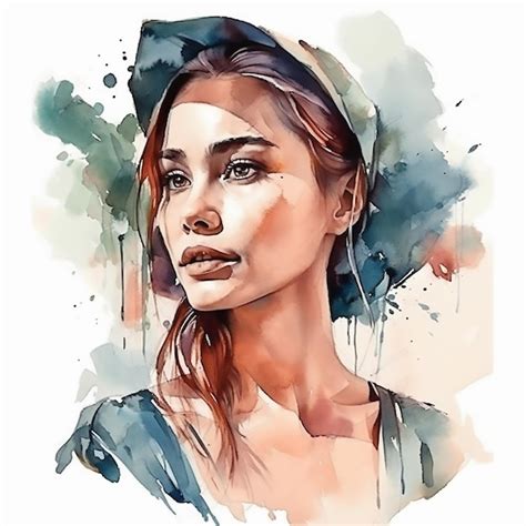 Portrait à L aquarelle D une Femme Au Chapeau Photo Premium