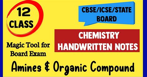 Amines And Organic Compound Containing Nitrogen Handwritten Notes For 12th Class Chemistry