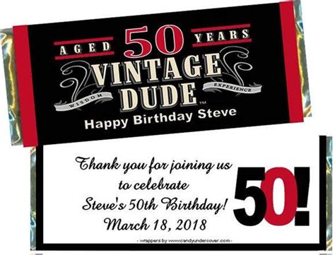 Vintage Dude 50th Birthday Candy Bar Wrappers Or Digital File Set Of 18