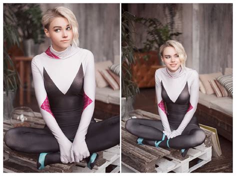 Spider Man Gwen Stacy Shirogane Sama Cosplay Blonde Women Legs Crossed