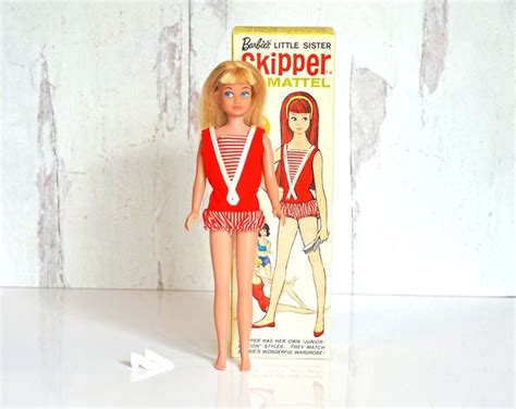 Vintage 1963 Mattel Skipper Doll In Original Swimsuit Box 0950 Blonde Hair Straight Leg