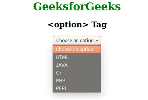 HTML Option Tag GeeksforGeeks