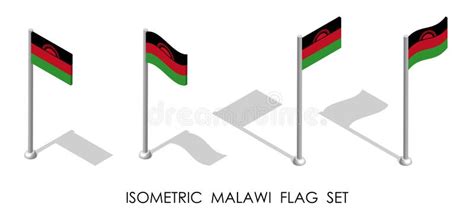 Isometric Flag Of Republic Of Malawi In Static Position And In Motion