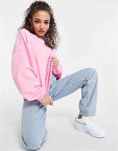 Asos Design Oversize Sweatshirt Mit Grober Rippenstruktur In Rosa Asos