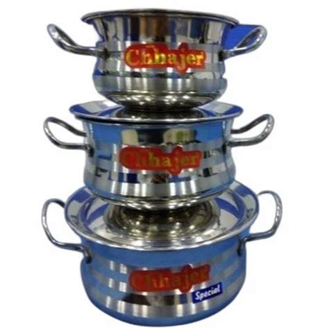 3 Pieces Chhajer Stainless Steel Handi Set For Home Capacity 4l 2l