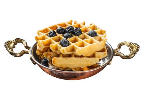 Premium Photo Fresh Belgian Waffles With Blueberry And Syrup In