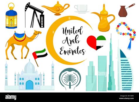 Uae United Arab Emirates Flat Icon Set Cartoon Style Collection Of