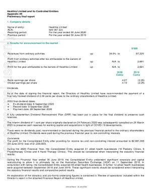 Fillable Online Healthia Limited And Its Controlled Entities