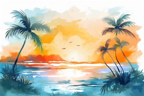 Premium Photo Vector Hand Painted Watercolor Summer Background