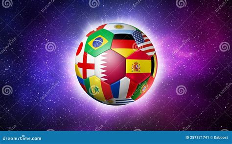 Qatar 2022 Football Soccer Ball With Team National Flags On A Space