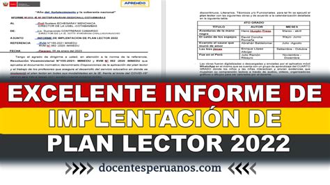 EXCELENTE INFORME DE IMPLENTACIÓN DE PLAN LECTOR 2022