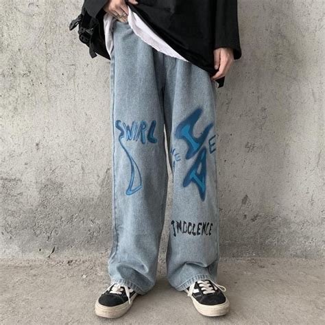 Kaufe Gothic Baggy Jeans Damen Punk Hippie Streetwear Oversize Print