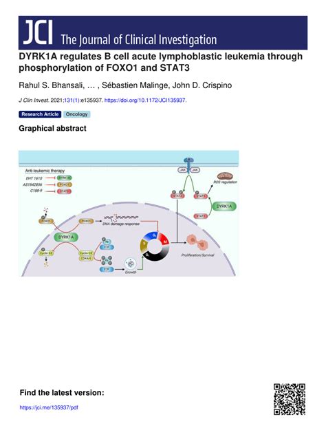 PDF DYRK1A Regulates B Cell Acute Lymphoblastic Leukemia Through