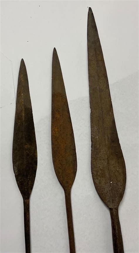 3 Antique African Leaf Bladed Metal Spears