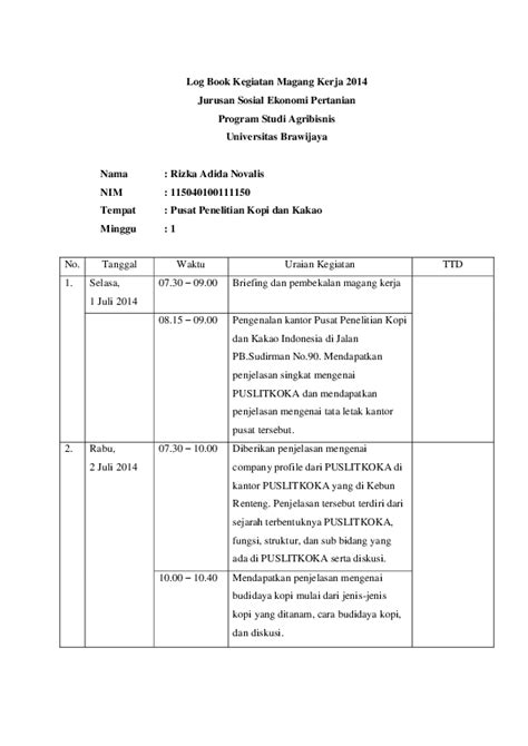 Contoh Buku Log Kerja Milesrtdurham