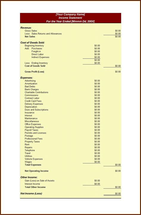 Ytd Profit And Loss Statement Template Template 1 Resume Examples Xe8jppojko