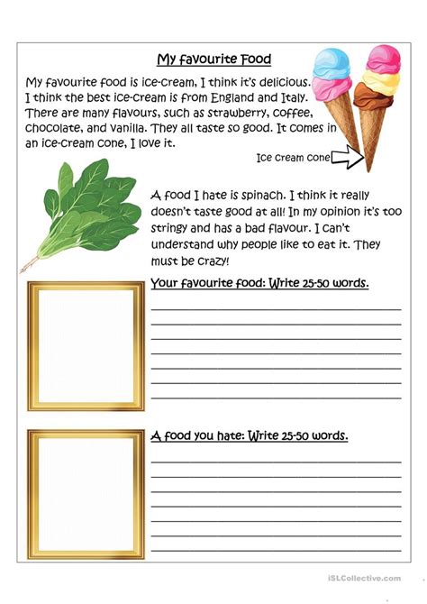 Writing My Favourite And Least Favourite Food English Esl