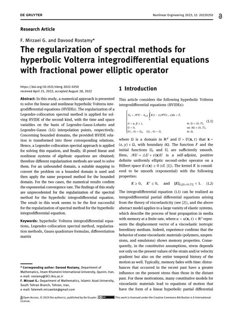 PDF The Regularization Of Spectral Methods For Hyperbolic Volterra