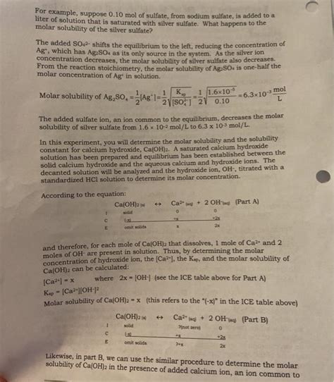 Solved Experiment 12 Molar Solubility And Common Ion Effect Chegg