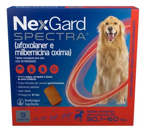 Nexgard Spectra Para Cães De 30 1 A 60kg 3 Comprimidos Cor Vermelho